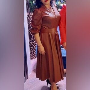 Faux leather Midi dress with belt